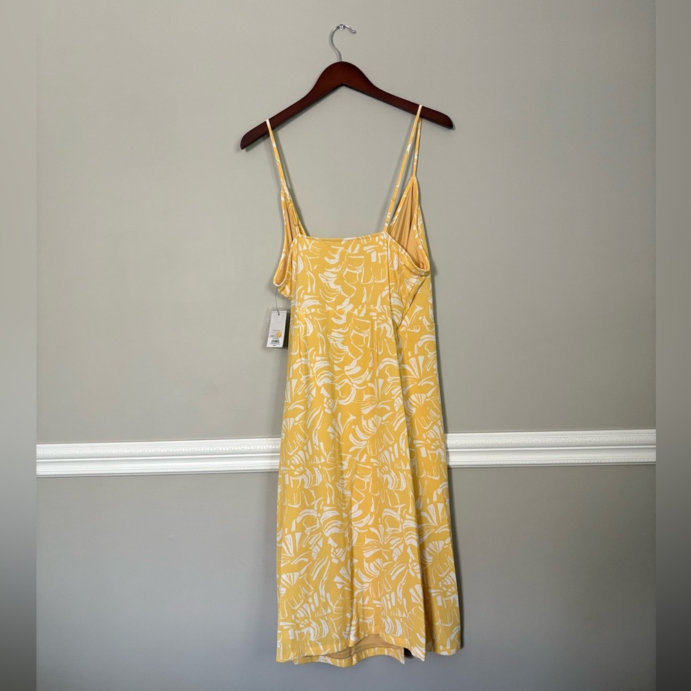 NWT Nine West Yellow White Tropical Palm Print Wrap Midi Dress Large Resort - Picture 4 of 7